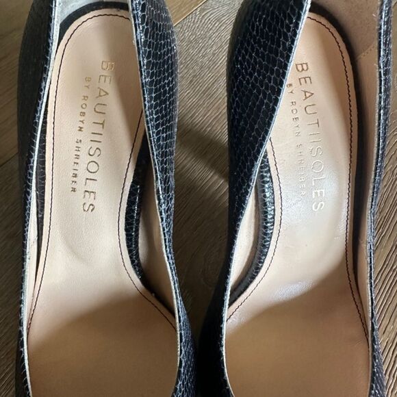 BEAUTIISOLES Lory Pointed Toe Pump In Black Metallic Viper Leather - Picture 4 of 10